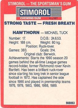 1990 AFL Scanlens Stimorol #7 Michael Tuck Back